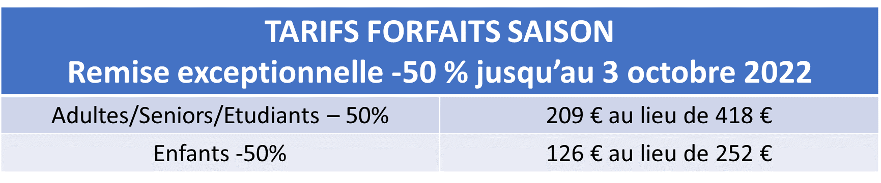 tarifs forfaits saison